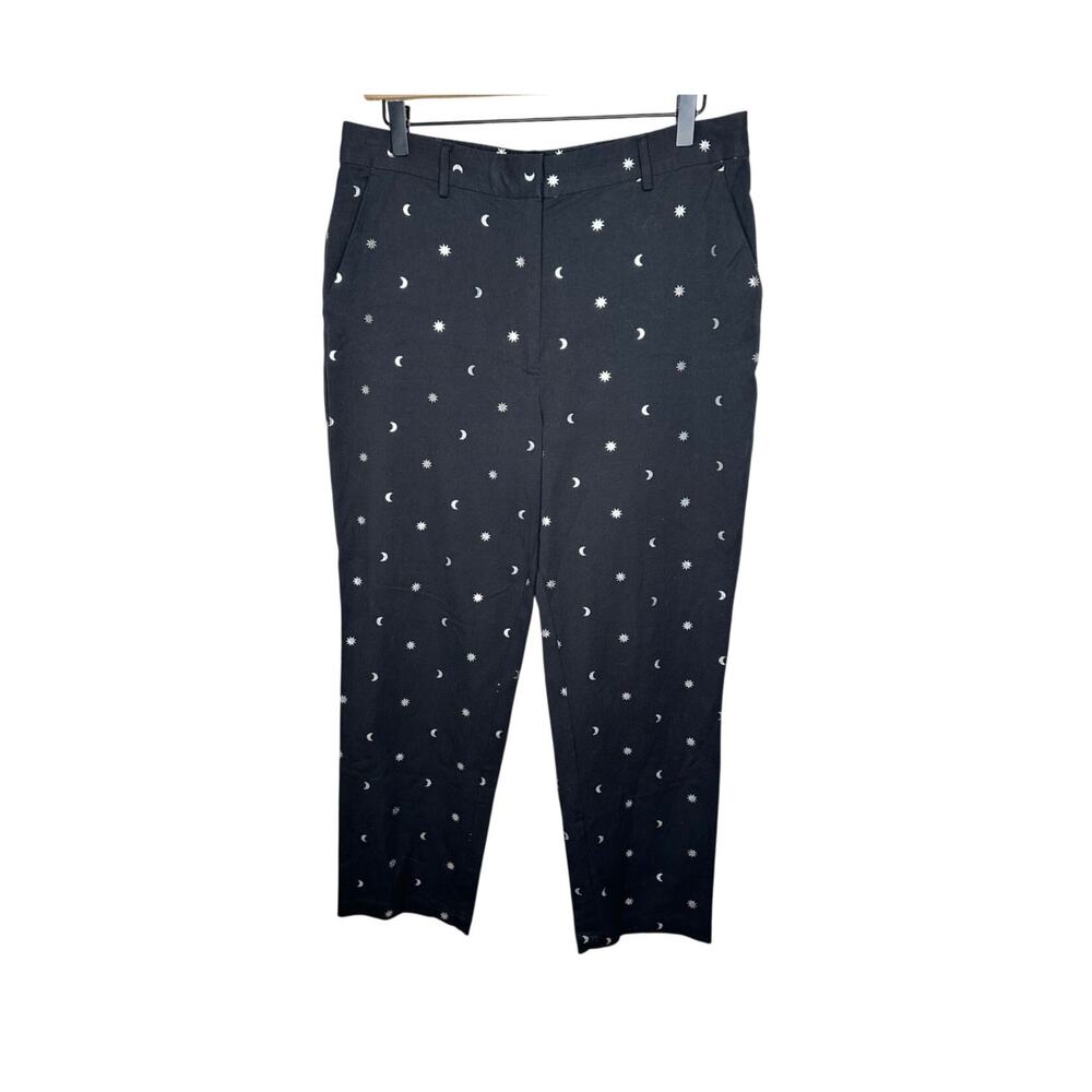ModCloth Pants Womens 12 Black Silver Celestial Star Moon Print Cropped Trousers